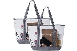 VENO 2 Pack Clear Tote Bag for Travel and Sports,Heavy Duty Handbag for Women,Lunch,Stadium Approved See Through Storage Bags(2 Pack, Gray)