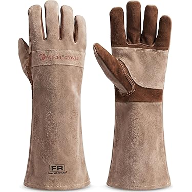 HHPROTECT Lashandschoenen Oven Hittebestendige Brandwerende Handschoenen Lederen Werkende Handschoenen voor Open Haard BBQ Lasser Grill Oven Fornuis Tig Werk Wanten - 14IN