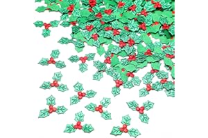 Vaktop 300PCS Artificial Holly Berries Leaves Christmas Holly Leaves and Berries, Mini Triple Leaf Holly Berry Embellishments - for Christmas Card, Gift Tags, Table, DIY Craft Decorations