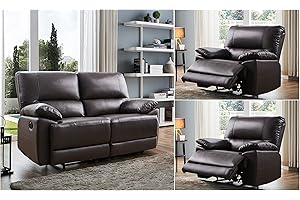 SC Furniture Ltd Brown High Grade Leather Manual Reclining 2 Seater Sofa + 2 Leather Manual Recliner Armchairs Suite OREGON (2+1+1)