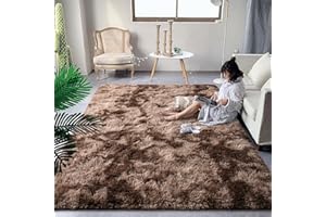 DweIke Extra Large Fuzzy Rug Fluffy Carpets, 8x10 Feet Tie-Dye Rugs for Living Room Bedroom Girls Kids Room Nursery Home Decor, Non-Slip Floor Carpet, Brown
