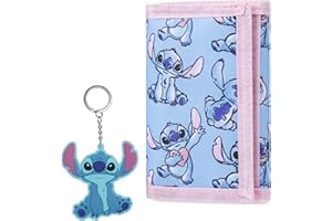 Disney Geldbörse Mädchen mit Schlüsselanhänger Kinder, Stitch & Frozen Geldbeutel Kinder Set - Mädchen Geschenke (Blau Stitch)