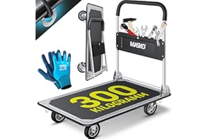MASKO® Plattformwagen Transportwagen Lagerwagen Klappbar Inkl. Arbeitshandschuhe | 300 kg Tragkraft | Feststellbremse Transporthilfe | Mit 6 Sicherungsösen | 360° Lenkrollen | Paketwagen Klappwagen