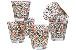 Montemaggi Set 6 bicchieri acqua Decoro Colorato Stampato Cefalù in vetro MADE IN ITALY Capienza 25 Cl.