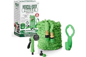 HERCUL-EASY Expandable Garden Hose Set | Expandable Water Hose Pipe | 7 Way Spray Gun, Hose Holder & Tap Brass Connectors | Burst Proof, No-Leaking & Tangle Free | Includes Free Bag | Expands to 50ft in Green