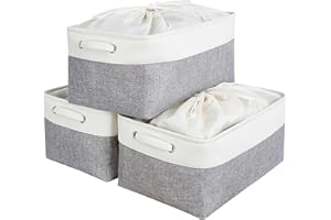 Mangata Extra Grande Cajas de almacenaje Set de 3, cestas de almacenaje, cestos almacenaje de Tela para Armario, estanteria, Juguetes (Plegable,Gris Blanco)