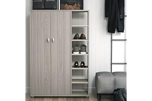 Galano Hansel 24-Pair Shoe Cabinet – Modern 2-Door Freestanding Shoe Rack with Adjustable Shelves – Entryway, Hallway or Bedroom Organiser – Warm Grey Oak – 79.6W x 35.3D x 119.0H cm