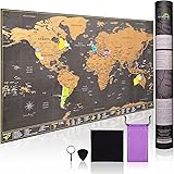 Scratch Off World Map Large - Ultra detailed with all U.S States - Accessories Kit and Gift Tube - 70 x 42cm - Deluxe Cartographic design by Atlas&Green