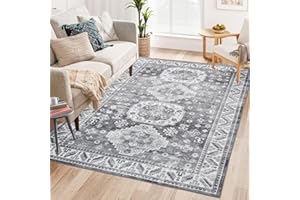LuxFocus Dywan do salonu, orientalny, do wewnątrz, dywan postarzany, można prać w pralce, dywan boho, vintage, plemienny, do sypialni, kuchni, szary, 120 x 170 cm