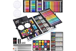 Halobios Professional Art Set, 144 Deluxe Aluminium Case Painting Set with Watercolour Pens Drawing Pencils Paints Oil Pastels, Premium Colouring Drawing Art Supplies Case Gift for Artists Adult