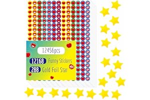 HEBAYY 12456 PCS Round Stickers, More Than 12100 Incentive Reward Stickers & 288 Gold Foil Star Stickers in 14 Colors and 14 Designs for Reward Behavior Chart (Each Measures 0.4”)