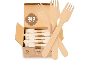 WOODENHOUSE LIFELONG QUALITY Set de 250 Tenedores Desechables Madera - Cubiertos desechables Biodegradables Eco-Amigables - Utensilios Sostenibles Desechables - Utensilios de Madera 100% Compostables y Naturales