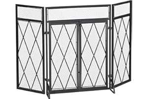 HOMCOM Spark Guard Pantalla de Chimenea de Hierro Forjado de diseño de 3 Piezas Chimenea Spark Guard Metal Negro 120 x 79 cm