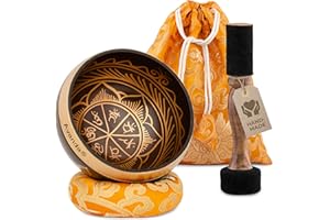 AVANDA Tibetan Singing Bowl Set Chakra for Yoga, Meditation and Relaxation - Hand-Painted Tibetan Singing Bowl Ø 10 cm, Double-Beater with Felt and Leather, Ring-Cushion, Bag and Instructions