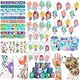 REMEL 102Pcs Mermaid Party Favors Mermaid Bags Mermaid Slap Bracelets Rings Keychain Mermaid Hair Rings Temporary Tattoos Stickers for Kids Birthday Party Supplies Mermaid Goodie Bag Fillers