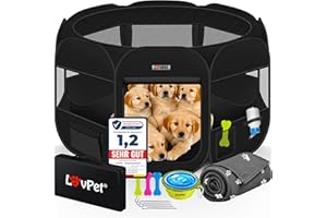 LOVPET® Parc pour Chiots Parc pour Animaux Pliable pour Petits Animaux Chiens, Chats INCL. gamelle pour Chien Parc pour Chiens Tissu Oxford Système de déploiement, Noir