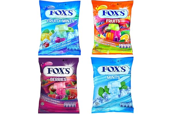Fox's Crystal Clear Candy- Mints Candy, Fruits Candy, Berries Candy And Fruity Mints Candy 90 Grams Each- Combo Pack Of 4