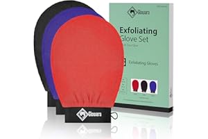 GLOWARA 3 PCS Exfoliating Glove and Mitts, Removes Dead Skin and Fake Tan with Kessa Body Scrub Glove Set for Deep Body Cleansing and Hamam Use. (Deep Exfoliation 3-Pack (250D))
