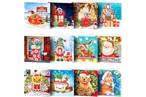Huacan Diamant Painting Gruß Karten 12 Stück Weihnachten Grußkarte Mit Umschlag 5D DIY Diamond Weihnachtskarten Kit Geschenk für Familien, Diamant Painting Gruß Karten für Weihnachten Neujahr