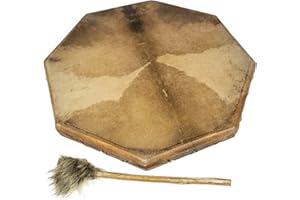 DRUMS FOR SCHOOLS Diameter Octagonal Shaman Drum, Goatskin with Painted Animal Designs and Double-Sided Plush and Suede Beater (24 inch)
