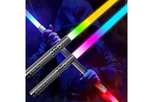 weirtoya 76CM Laserschwert Kinder mit Metallgriff, 2 Stück Lichtschwert mit Farblichteffekten, Duell Schwerter für Sounds, USB-C Lade Laser Schwert für Kind und Erwachsene