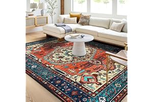 Guchuang Bedding Vintage Rugs Living Room Extra Large 200x280cm Area Rugs Terracotta Boho Rug Non Slip Carpet Traditional Oriental Rugs Short Pile for Dining Room Kitchen
