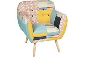 BELIANI Mid Century Modern Low Back Upholstered Armchair Multicolour Patchwork Melby