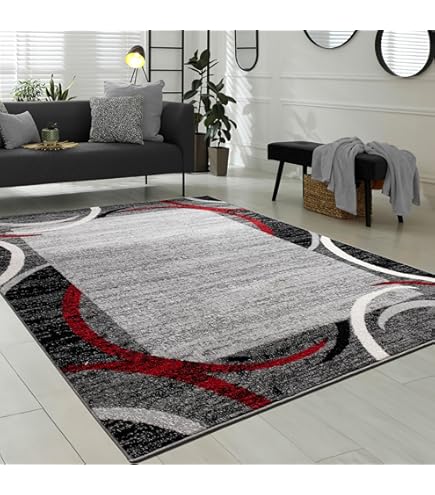 Paco Home Designervloerkleed Modern Laagpolig Abstract Schilderij-Look Zwart /Grijs/Antraciet, Maat:60x100 cm