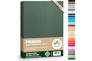 ‎LEEVITEX Premium Spannbettlaken, extra schwer und dick, 97% Mako-Jersey-Baumwolle und 3% Elasthan, auch Boxspringbett geeignet, 180 x 200-200 x 220 cm, Dunkelgrün/Tannengrün