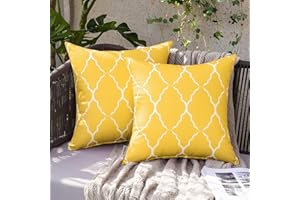 MIULEE Outdoor Cushion Cover Morocco Decorative Waterproof Throw Pillow Cover Square Modern Pillow Case for Garden Sofa Living Room Decoration 18 x 18 Inch 45 x 45 cm Yellow Pack of 2