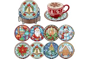 WENFDRTR 8 Pcs Christmas Diamond Painting Coasters Kits -Christmas Diamond Art Coasters,Cup Drinks Coasters with Christmas Pattern