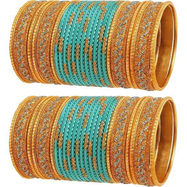 Eleganza Bollywood: Touchstone Set Di 4 Bracciali Bangle Oro – Ispirati Ai Gioielli Indiani, Lavorazione Artistica In Ottone Placcato Oro