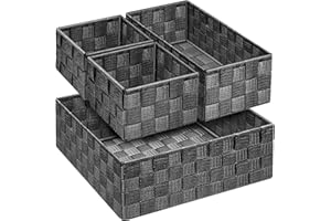 VERONLY Aufbewahrungskorb Boxen für Regale, Badezimmer Schublade Organizer Aufbewahrungsbehälter Teiler mit strapazierfähigem Metallrahmen für Schrank 4er-Set, Dunkelgrau