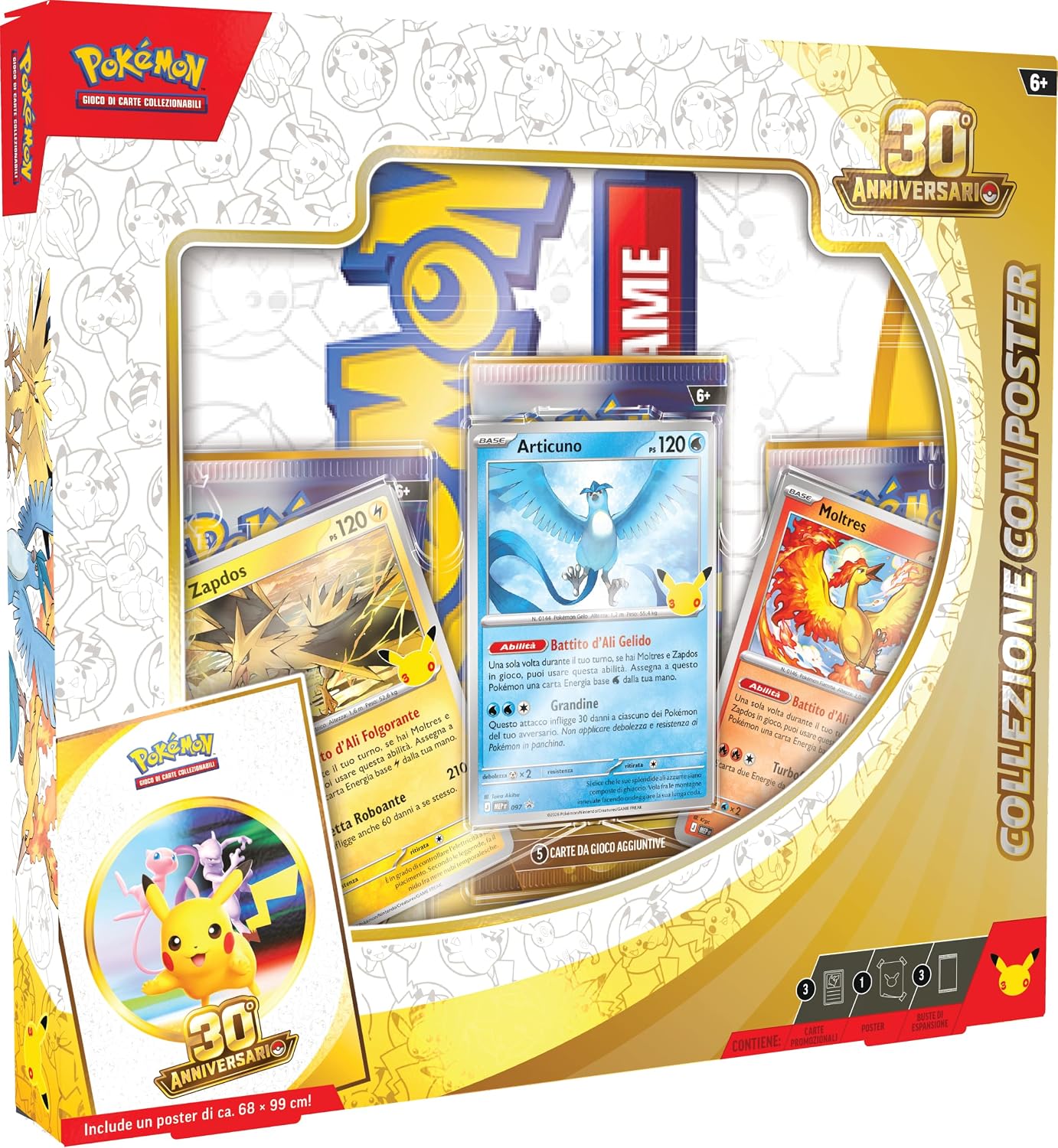 Pokémon: collezione con poster dell’espansione 30° Anniversario del GCC Pokémon (3 carte promozionali, 1 poster e 3 buste di espansione), Edizione in Italiano