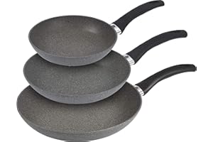 BALLARINI Set di 3 padelle antiaderenti per cottura a induzione, con controllo della temperatura, 20 cm / 24 cm / 28 cm, Ferrara Granitium