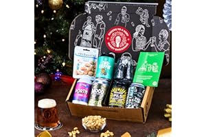 Premium Craft Lager Merry Christmas Beer Gift Hamper - 5 Independent British Craft Lagers, a Snack and Beer Tasting Glass by QWERTY Beer Box - Christmas Lager Hamper for Men