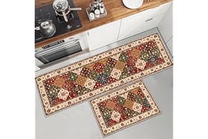 PQCXXA Kitchen Rug Set 2 Pieces Non Slip Kitchen Mat Set, Washable Kitchen Floor Mat For Kitchen, Entryway, Hallway Runner Set Washable Runners (Indian Style C, 43x150cm+43x75cm)