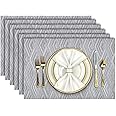 Aofmee Placemats Set of 6, Heat Resistant Table Mats, Washable PVC Place Mats, Woven Vinyl Plastic Placemats for Dining Table, Non-Slip Stain Resistant Kitchen Table Placemats Easy to Clean