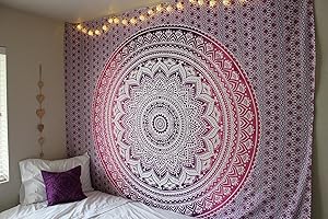 Popular Handicrafts Tapiz para colgar en la pared, hippie, mandala, bohemio, hippie, intrincado, indio, colcha, 215 x 230 cm, color morado