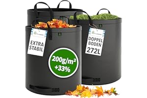 TTL Garden 3x 272L SUPER SOLID Gartensack grau - DOPPELTER BODEN 2x200 gsm extra stabil & reißfest selbststehend 4 Griffe groß robust 3er Set Laubsack Abfallsack für Gras Laub Hecke Gartenabfall