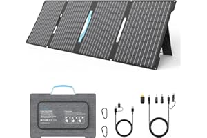 E-POWO 60W Faltbares Solarladegerät Tragbar, Monokristallin mit 24% Wirkungsgrad, IP67 Wasserdicht, 3 Ausgänge (USB-C PD, QC3.0, DC) für Outdoor Camping - Kompatibel mit Laptop, Powerbank, Smartphone