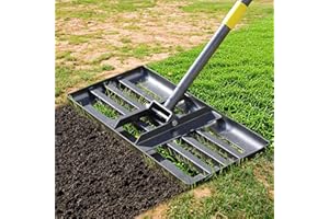 IHOMEPARK Grabie do poziomowania trawnika, 1,5 m, regulowany, długi uchwyt, grabie do trawnika, czarny trawnik o dużej wytrzymałości i uchwyt ze stali nierdzewnej o średnicy 1 cm, grabie do poziomowania