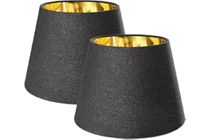 Navaris Set 2x Paralume Lampada Tessuto Nero Interno Dorato - Para Lume Abatjour Luce da Tavolo Lampadina E27 - Paralumi Neri Ø220-153x162mm