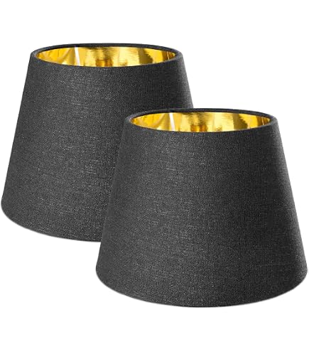 Abat-jour Tissu 30 Cm Noir Doublure Dorée Fait Main - Pour Lampe De Table Et Lampadaire