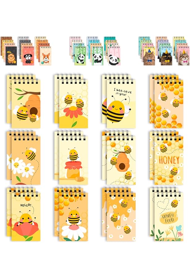 Whaline 48 Pack Bee SpiralNotebook Bee Themed Memo Pads Cute Honey Bee Note Pads Handy Pocket Fun Coil Notebook For Office School Home Bee Party Supplies Note Taking 8 Designs I3410843767