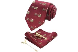 JEMYGINS Cravatta Uomo Ricamata di Natale Christmas con Fazzoletto e Fermacravatta