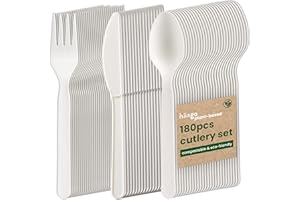 HAAGO 180-częściowy zestaw sztućców PLA - noże, widelce i łyżki - wielokrotnego użytku, nadają się do mycia w zmywarce, wytrzymałe sztućce na imprezy, wesela, imprezy, do gorących i zimnych potraw -