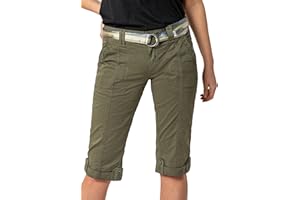 FRESH MADE Damen Capri-Hose 3/4-Shorts mit Metallic Gürtel