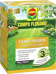 COMPO FLORANID Start-Rasen Langzeit-Dünger, 3 Monate Langzeitwirkung, Feingranulat, 5 kg, 250 m²