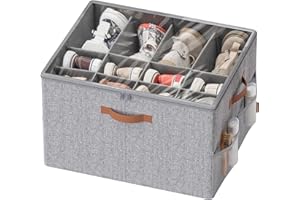 SONGMICS Organiseur de Chaussures, Boîte de Rangement pour Chaussures, pour 16 Paires, avec Poignées, Gain de Place, Couvercle Transparent, Modulable, pour Armoire, Gris Tourterelle LSP555G01
